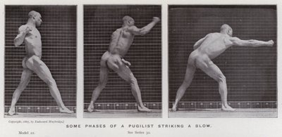 動きのある人間像。拳法家の打撃のいくつかの局面（モノクロ写真 作： Eadweard Muybridge
