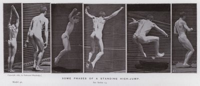 動いている人物：立ち高跳びのいくつかの段階 作： Eadweard Muybridge