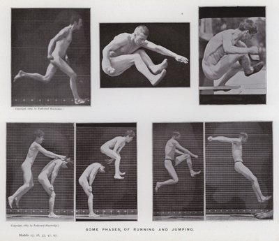 動きのある人間像。走ったり跳んだりするときのいくつかの局面（モノクロ写真 作： Eadweard Muybridge