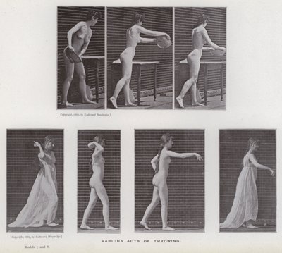 動く人間の姿。様々な投擲行為（モノクロ写真 作： Eadweard Muybridge