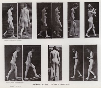 動く人間の姿。様々な条件での歩行（モノクロ写真 作： Eadweard Muybridge