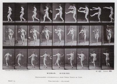 動いている人物：女性、蹴る 作： Eadweard Muybridge