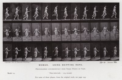 ザ・ヒューマン・フィギュア・イン・モーション縄跳びをする女性（白黒写真 作： Eadweard Muybridge