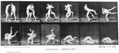 「動物の移動」からの2人の男性レスリング、1887 作： Eadweard Muybridge