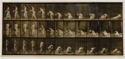 地面に座った状態から立ち上がる女性（『動物の運動』より 作： Eadweard Muybridge