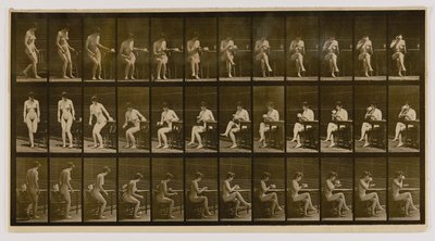 座って足を組み、ティーカップで水を飲む女性（『Animal Locomotion』より 作： Eadweard Muybridge