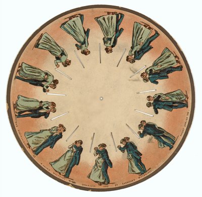 カップルがワルツを描いているzoopraxiscopeディスク、1893 作： Eadweard Muybridge