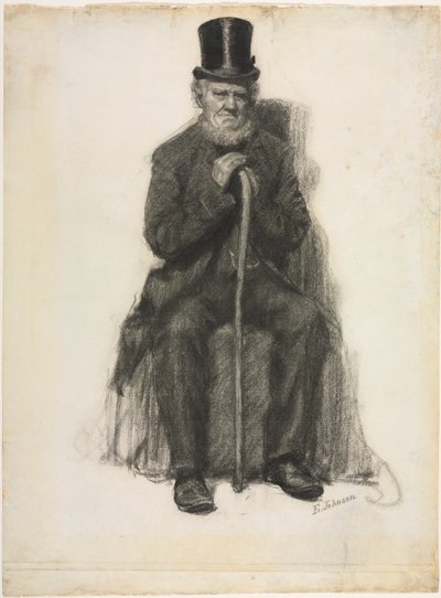 老人の習作（ピーター・フォルガーの肖像画のための習作かもしれない）1886年頃（黒チョーク） 作： Eastman Johnson