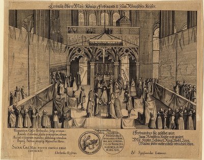 フェルディナンド2世のローマ皇帝への戴冠式。 1619年 作： Eberhard Kieser