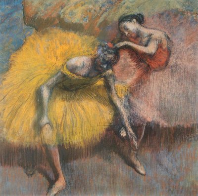 2つの黄色とピンクのダンサー 作： Edgar Degas
