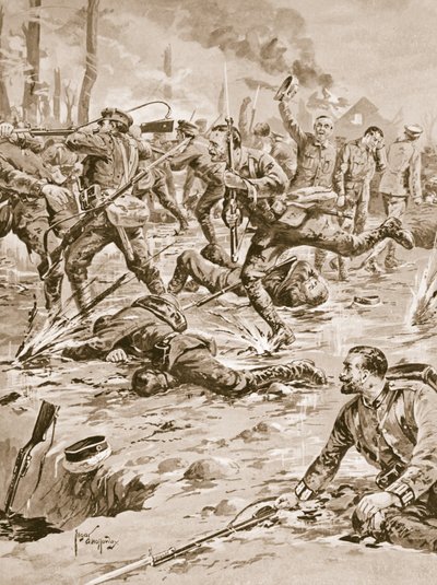 サンダース伍長とその部隊がドイツの攻撃を撃退し、一部の囚人を救出した 作： Edgar Alfred Holloway