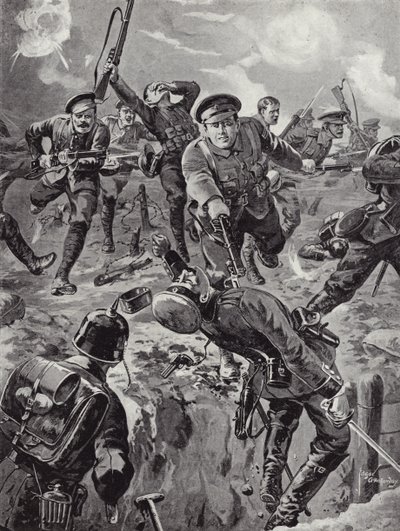 1916年7月20日、ジョセフ・デイヴィス伍長と8人の男性が、以前に彼らを取り囲んでいたドイツ人の集団、デルヴィル・ウッドを銃剣でルーティングした。 作： Edgar Alfred Holloway