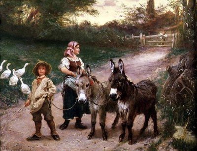 ロバを連れた農民の子供たち 作： Edgar Bundy