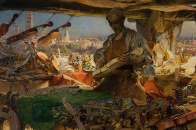彼のワークショップでのストラディバリウス、1913年。 作： Edgar Bundy