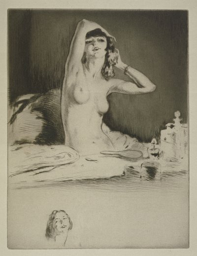 トイレにいる女性、シドニー・ガブリエル・コレット（1873-1954）による「ミツウ」のイラスト、1930年発行（エッチングとドライポイント） 作： Edgar Chahine