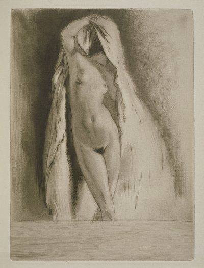 シーツをまとった女性、1930年に出版されたSidonie-Gabrielle Colette（1873-1954）による「ミツウ」のイラスト（エッチングとドライポイント） 作： Edgar Chahine