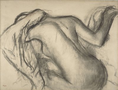 入浴後、髪を乾かす女性、1893〜98年頃（木炭と茶色のチョーク、紙） 作： Edgar Degas