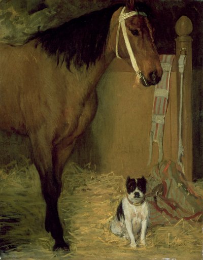 馬小屋、馬と犬、1862年頃 作： Edgar Degas