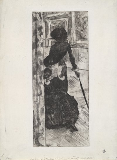 ルーヴル美術館：ラ・ペイヌール（メアリー・カサット）、c.1879-80（エッチングとアクアチント） 作： Edgar Degas