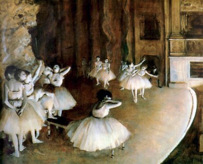 ステージでのバレエリハーサル、1874年。 作： Edgar Degas