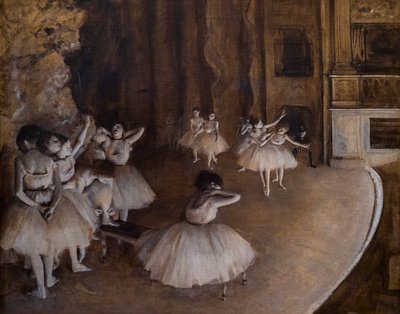舞台でのバレエの繰り返し。1874.油彩・キャンバス 作： Edgar Degas