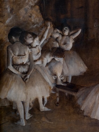場面上のバレエの繰り返し（詳細）。1874.キャンバスに油彩。 作： Edgar Degas