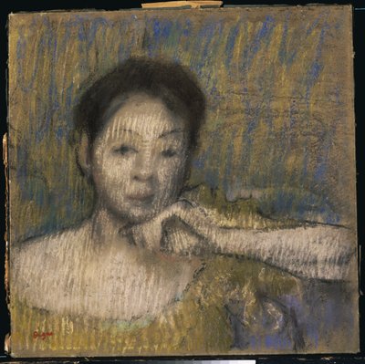 左手を顎にあてている女性の胸像、1895-98年 作： Edgar Degas