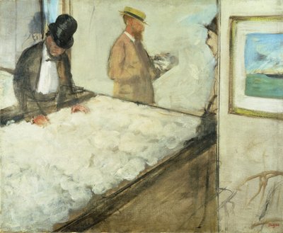 ニューオーリンズの綿の商人、1873年（リネンの油） 作： Edgar Degas