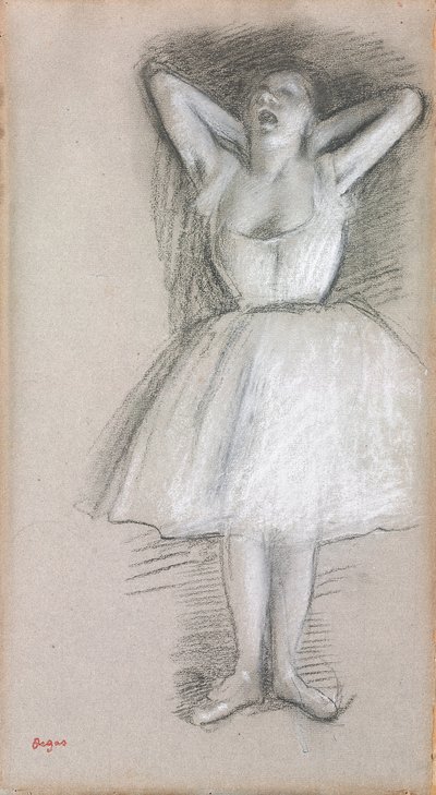 ダンサー、腕は頭の後ろで育った。ダンサー、腕を上げて頭の後ろに戻し、 作： Edgar Degas