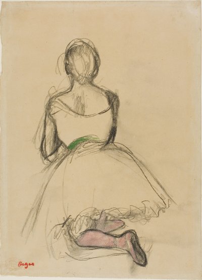 ひざまずくダンサー、後ろから見る 作： Edgar Degas