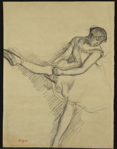 着席のダンサー、ストッキングの再調整、1880年頃 作： Edgar Degas