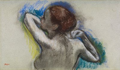 肩紐を調節するダンサー 1895-1900年頃 （木炭、パステル、紙） 作： Edgar Degas