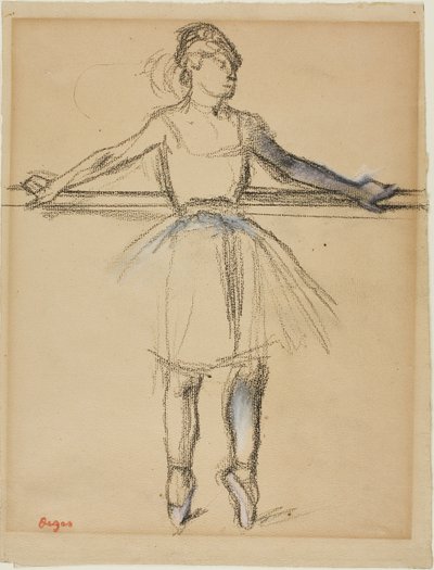 バーのダンサー（ポイント上）、1885年頃（黄褐色の敷紙にパステルとエストンペの木炭） 作： Edgar Degas