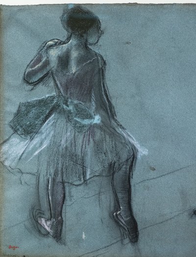 後ろから見たダンサーと3つの足の習作（詳細）。1878年頃木炭、パステル、紙 作： Edgar Degas