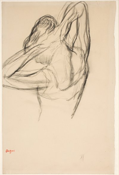 頭の後ろで腕を組むダンサー（半身） 1890年頃（紙に鉛筆 作： Edgar Degas