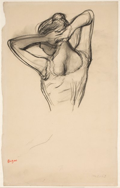 頭の後ろで腕を組むダンサー（半身） 1890年頃（紙に鉛筆 作： Edgar Degas