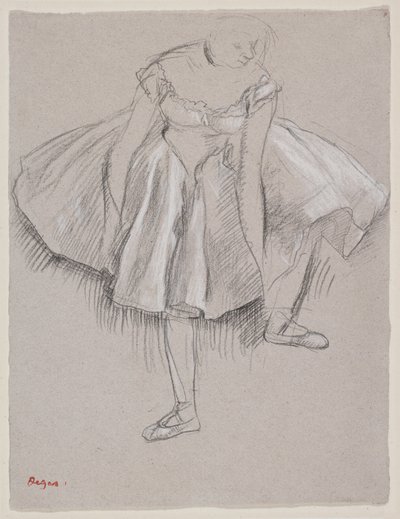 Danseuse rajustant son chausson 1880年代前半（木炭、パステル、紙 作： Edgar Degas