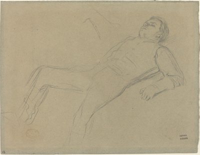 障害物競走のシーンのためのフォールンジョッキースタディ：フォールンジョッキー、c。 1866年。 作： Edgar Degas