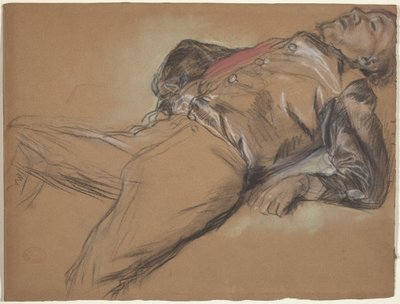 障害物競走のシーンのためのフォールンジョッキースタディ：フォールンジョッキー、c。 1866年。 作： Edgar Degas