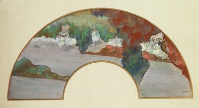 ファン、c.1879（ガッシュとパステルシルク） 作： Edgar Degas