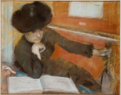 ピアノの前に座っている女性 作： Edgar Degas
