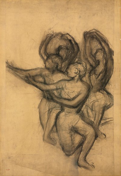 ダンサーのグループ、c.1895-1900（ボード上に置かれた結合された紙に木炭） 作： Edgar Degas