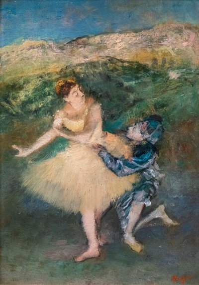 ハーレクインとコロンビーヌ。1895年頃木に油彩。 作： Edgar Degas