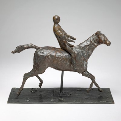 騎手と馬、疾走する馬、頭を右に向ける、足が地面に触れない... 作： Edgar Degas