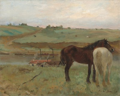 牧草地の馬、1871年。 作： Edgar Degas