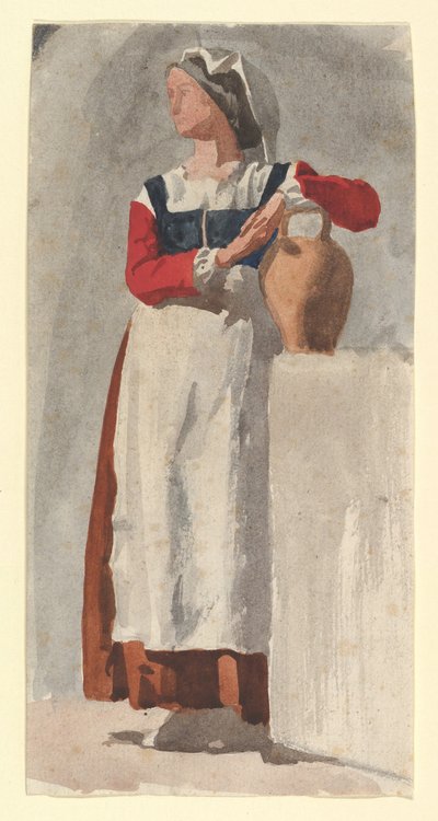 イタリア人女性、1856-57年頃（敷設紙にグラファイトとトイレ） 作： Edgar Degas