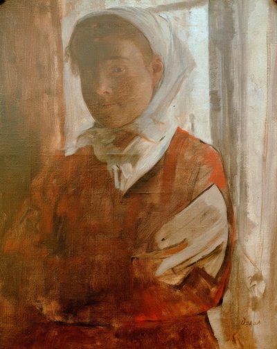白いスカーフを身に着けている若い女性 作： Edgar Degas