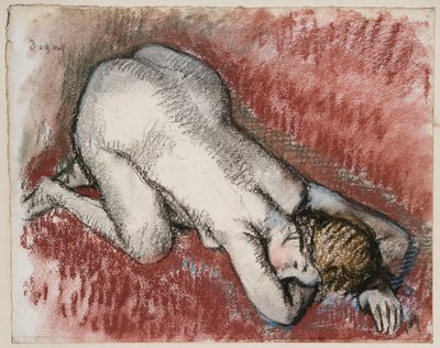 ひざまずくヌードの女性、c.1889-95 作： Edgar Degas