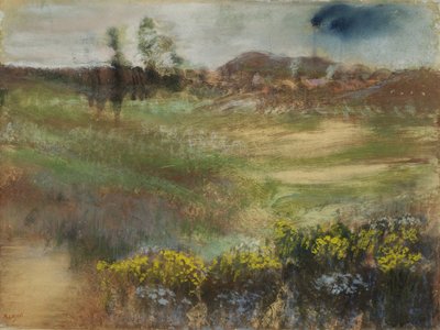煙突のある風景、1890年頃 作： Edgar Degas