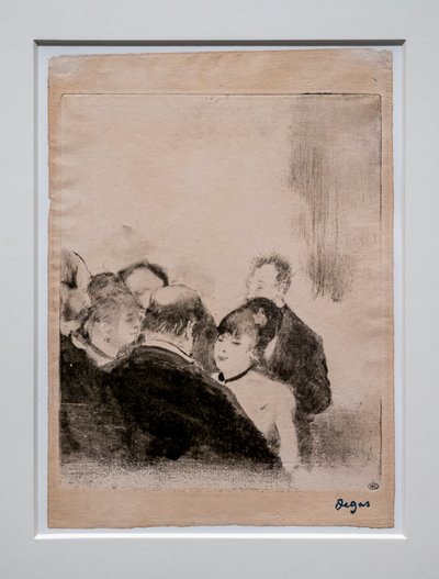 憧れの人に語りかけるリトル・カーディナル。1876年から1877年頃。モノタイプは黒インク。 作： Edgar Degas